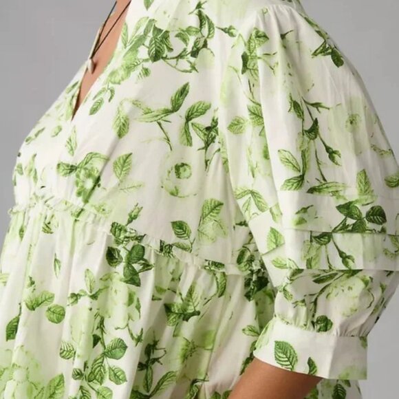 Anthropologie Maeve V-Neck Floral Puff Sleeve Mini Tunic Dress NWOT - Picture 4 of 12